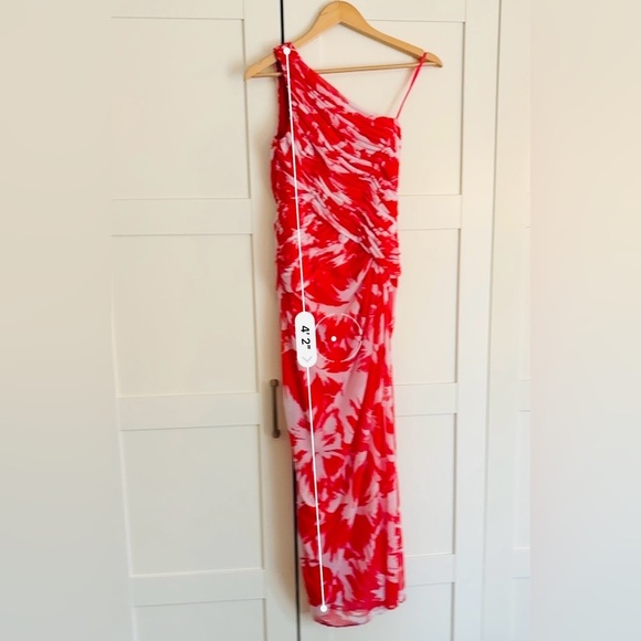Adrianna Papell Red Floral One Shoulder Maxi Dress Ruffle Size 4P Wedding Spring - Picture 6 of 6